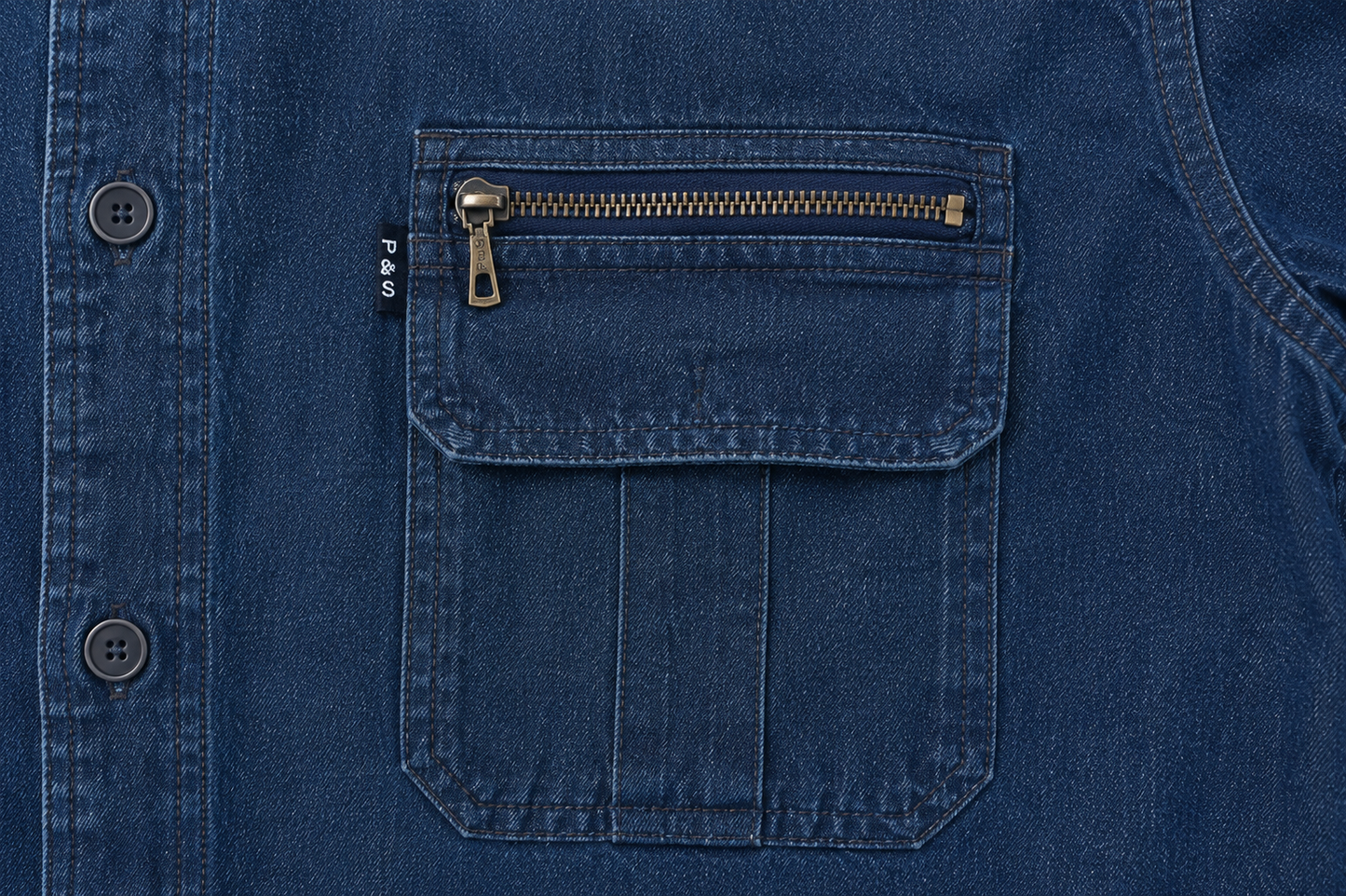 Camisa Denim Azul con Bolsillos y Cremallera