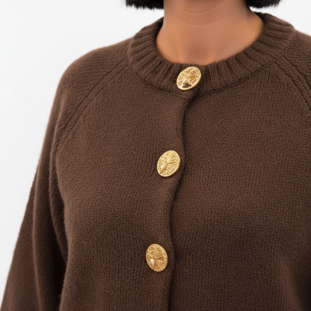 Chaqueta de Punto chocolate con Botones Dorados
