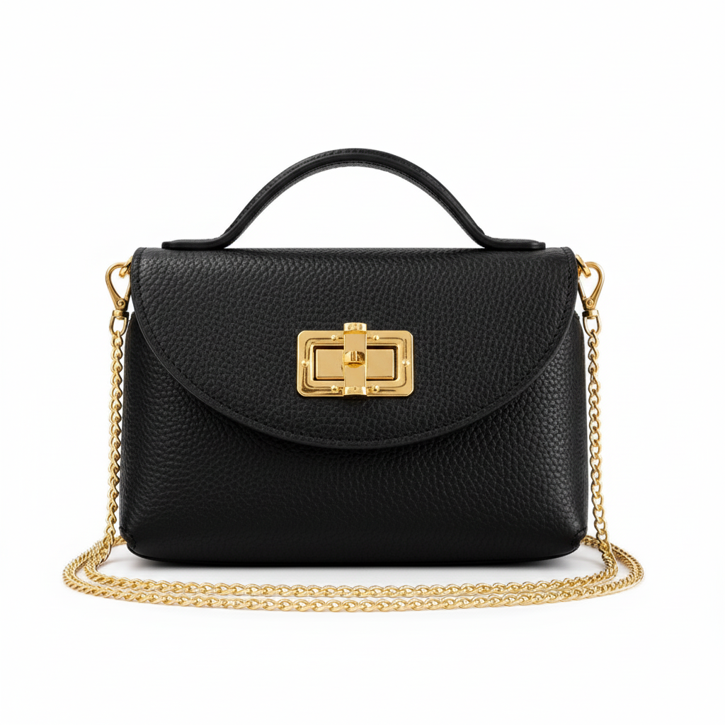 Bolso negro con cierre dorado