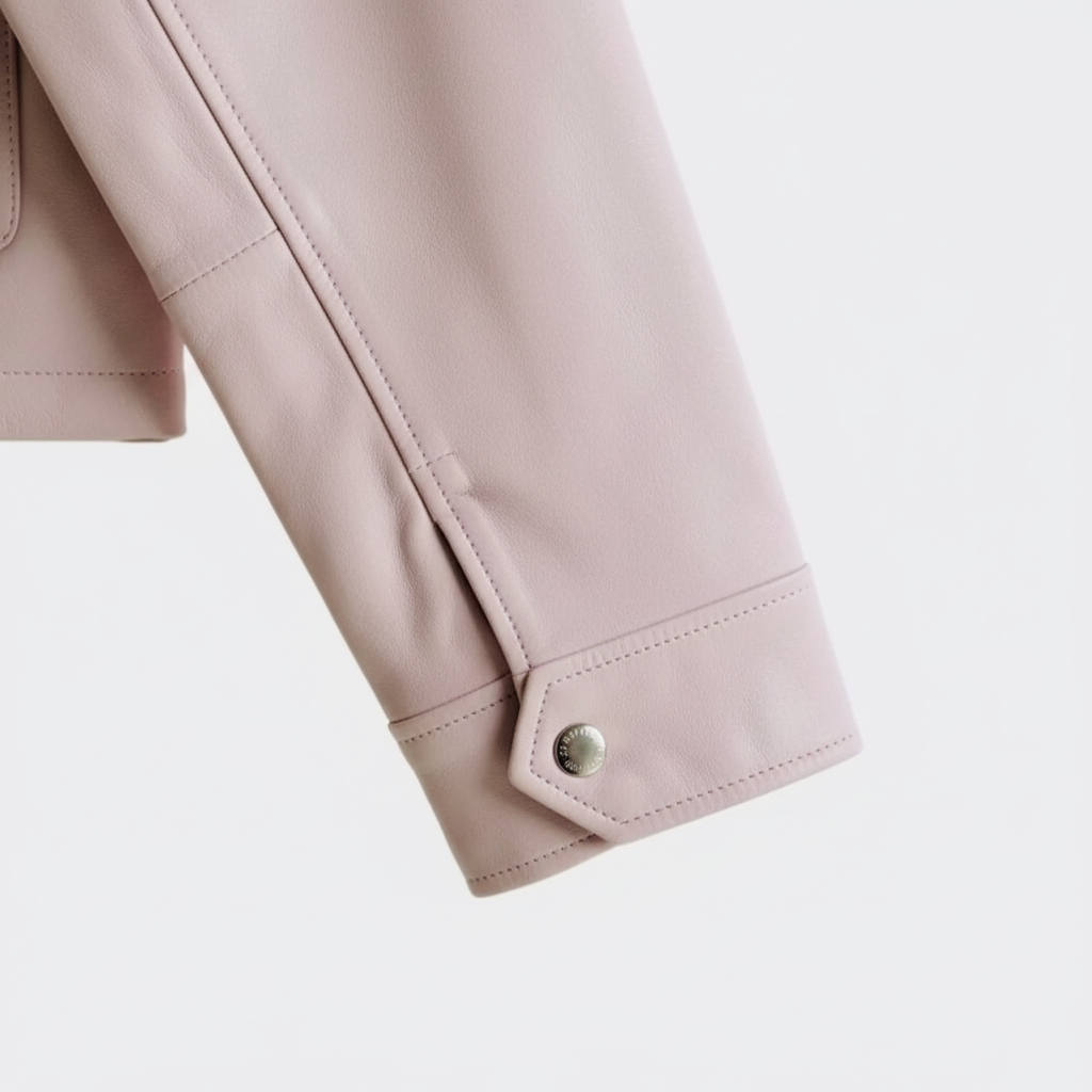 Detalle del puño de la chaqueta rosa nube