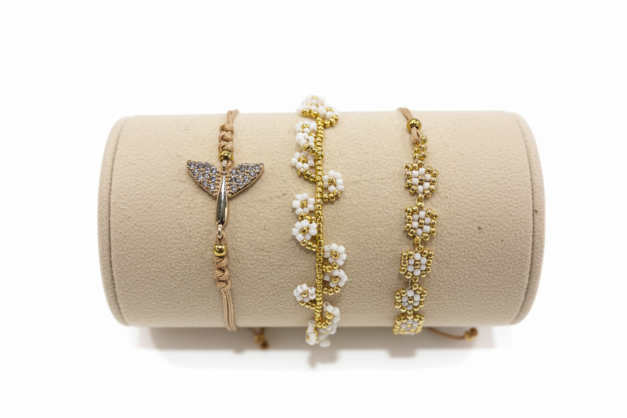 Beaded Bracelet Set Golden