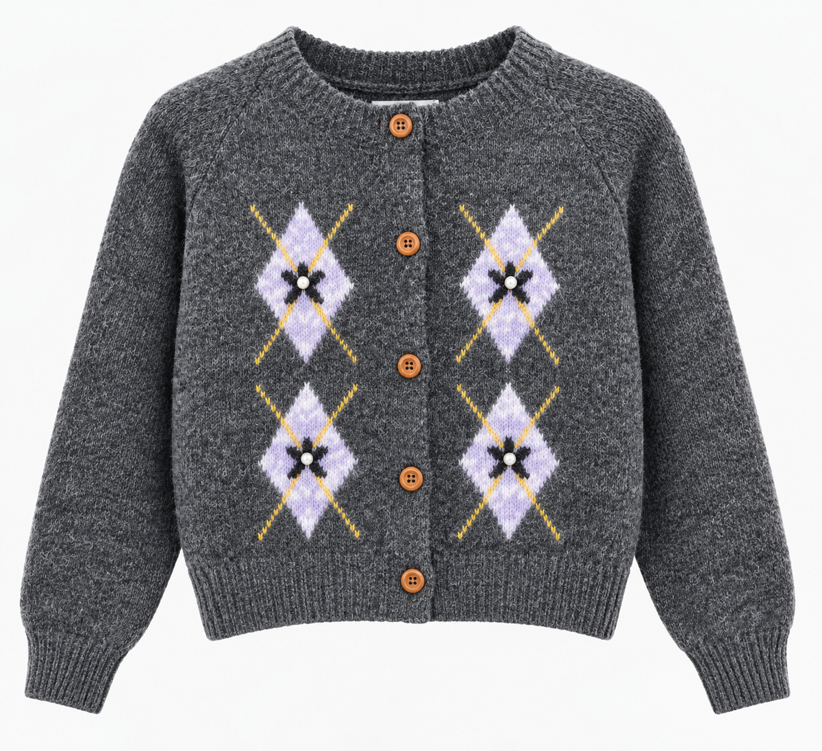 Chaqueta de punto con rombos y perlitas
