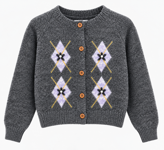 Chaqueta de punto con rombos y perlitas