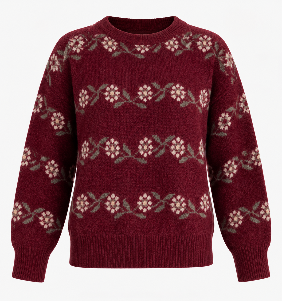 Jersey Burdeos de Punto con Flores