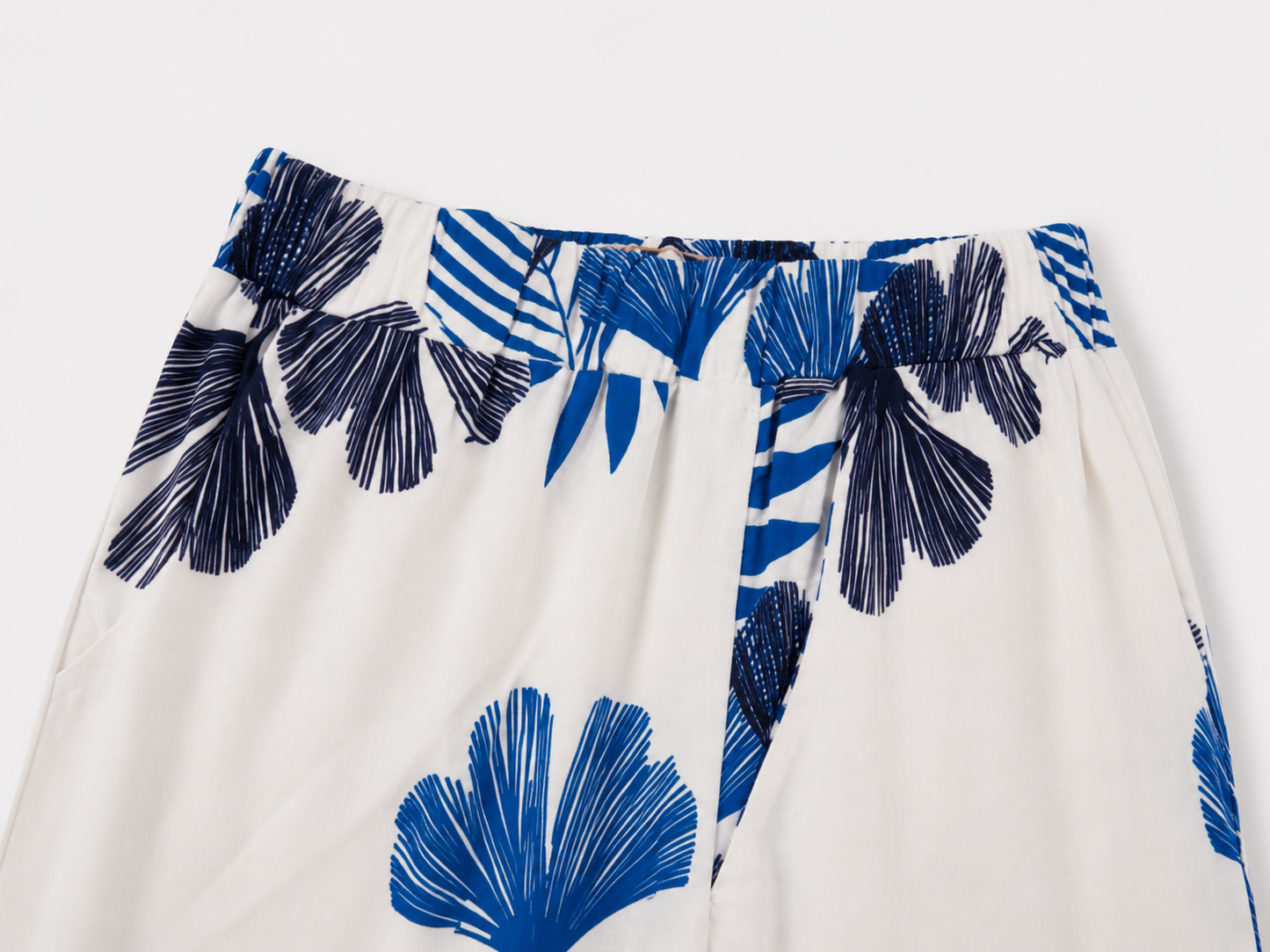 Pantalón Fluido Estampado Tropical Azul