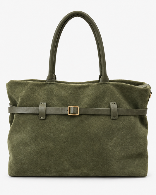 Bolso Tote Verde Oliva con Hebilla Dorada