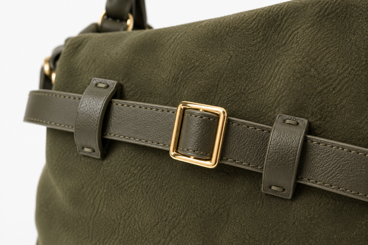 Bolso Tote Verde Oliva con Hebilla Dorada