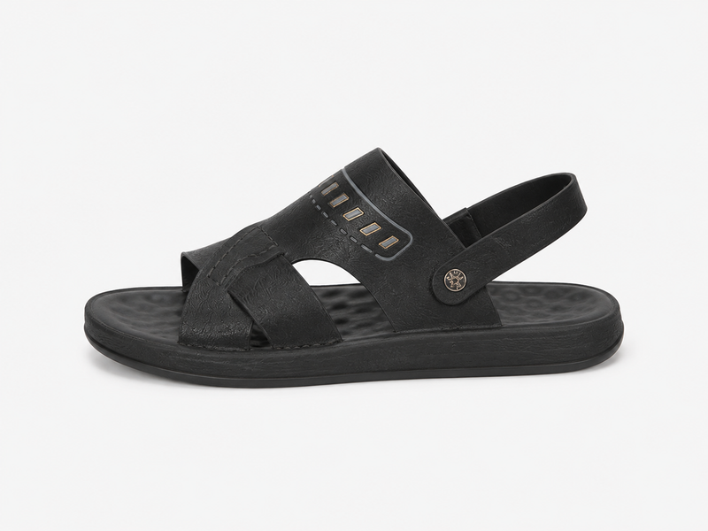 Sandalia Negra Hombre Confort Cruzada