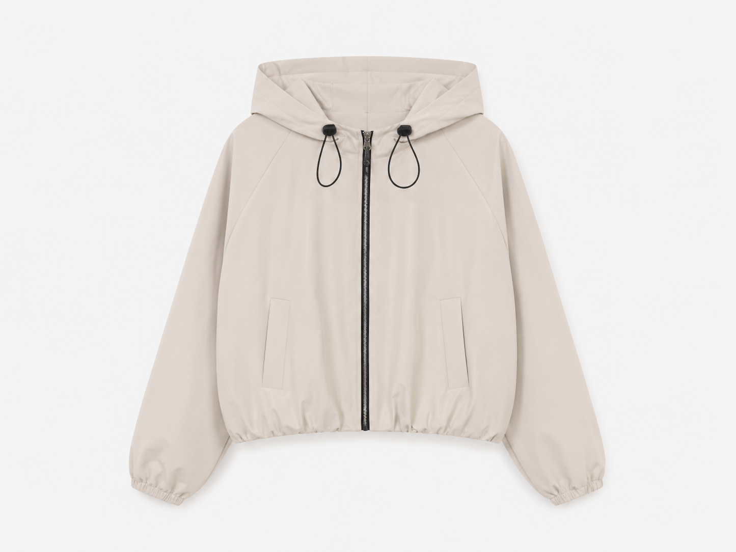 Cazadora Beige con Capucha y Cremallera