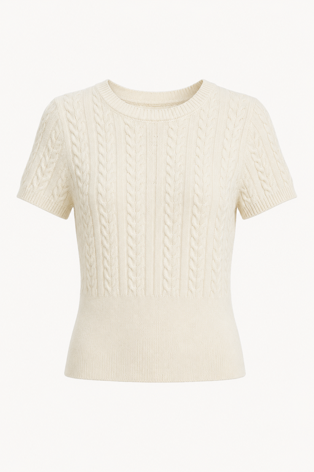 Jersey de Punto Trenzado Manga Corta Crudo