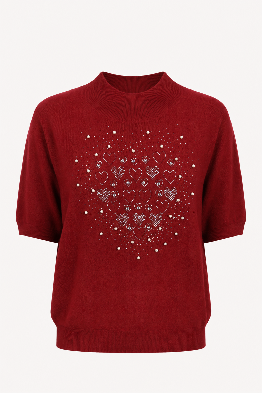 Jersey de Punto Burdeos con Corazón de Pedrería