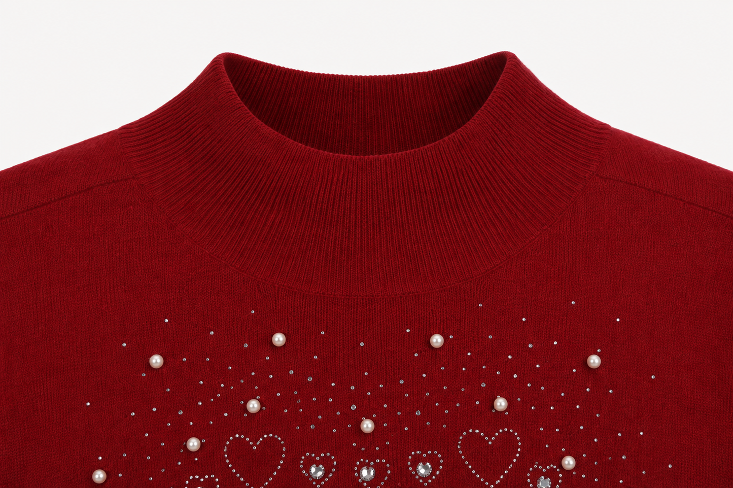 Jersey de Punto Burdeos con Corazón de Pedrería
