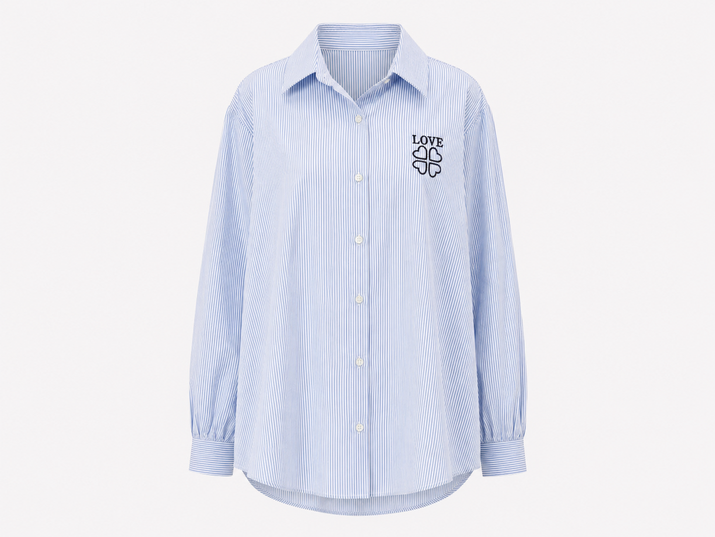 Conjunto Camisa de Rayas Azul Cielo con Camiseta Love Blanca