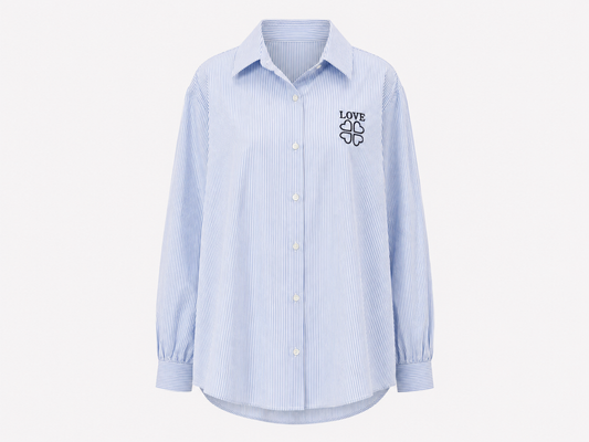Conjunto Camisa de Rayas Azul Cielo con Camiseta Love Blanca
