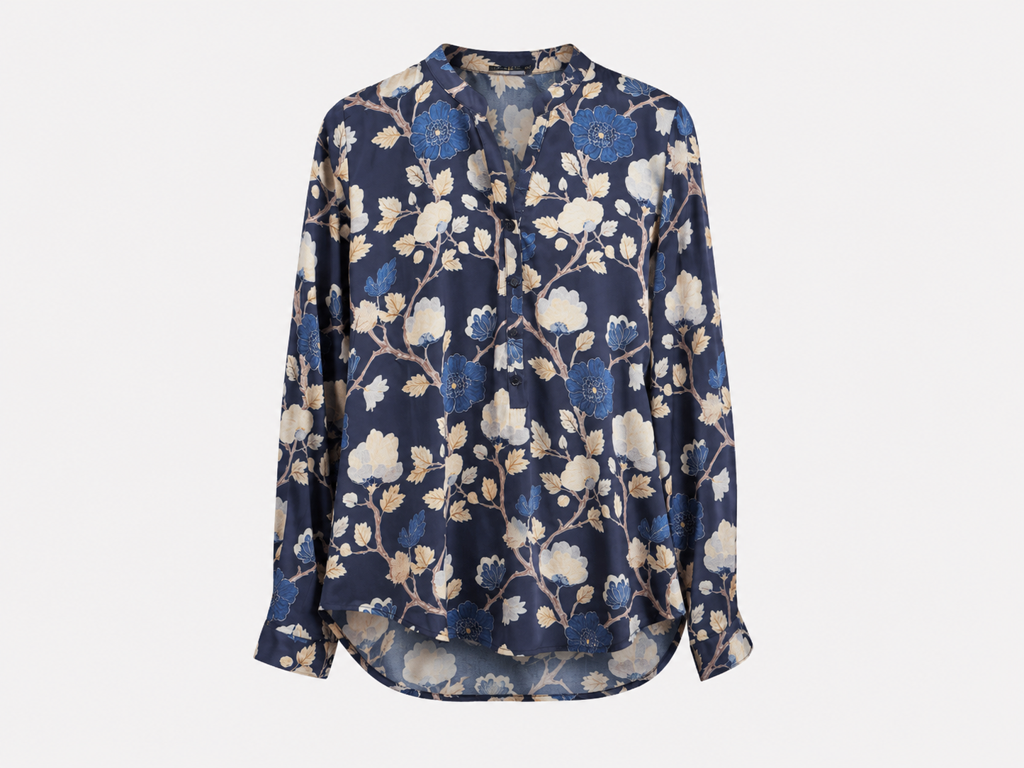 Blusa Satinada Azul Marino Estampado Floral