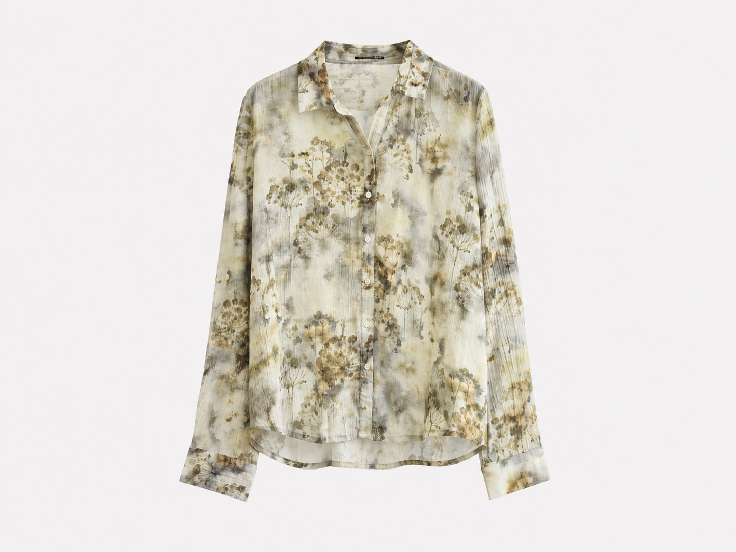 Blusa Bambula Beige Estampado Floral Acuarela