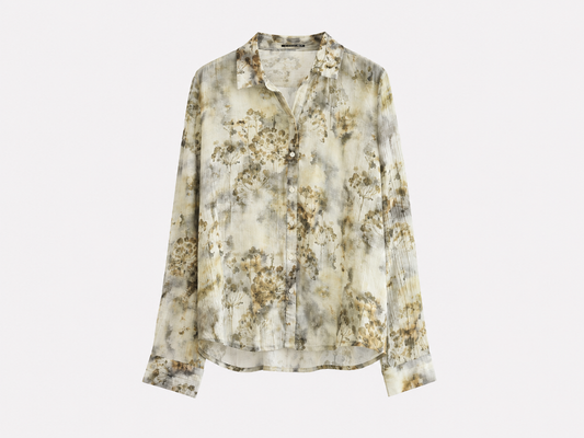 Blusa Bambula Beige Estampado Floral Acuarela