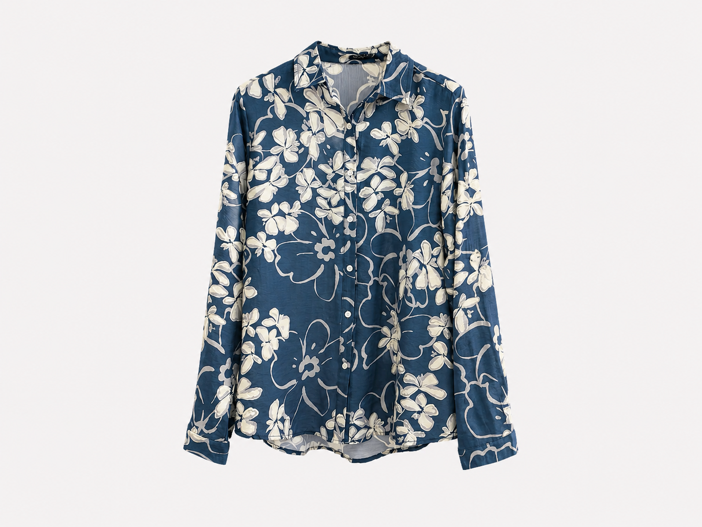 Blusa Azul Marino Estampado Floral Viscosa y Lino