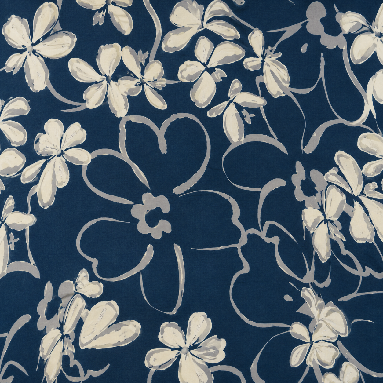 Blusa Azul Marino Estampado Floral Viscosa y Lino
