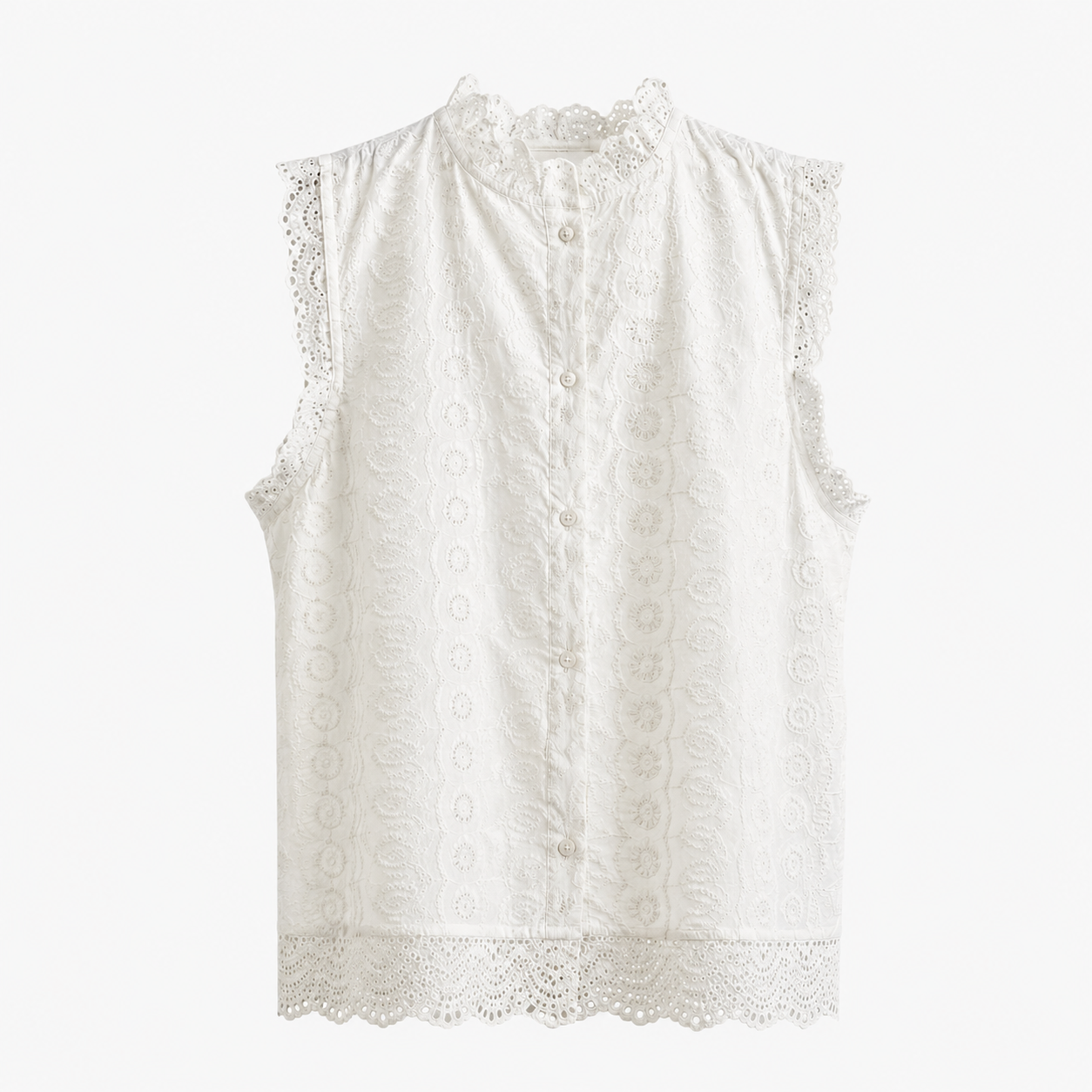 Blusa Bordada Blanca Cuello Volante