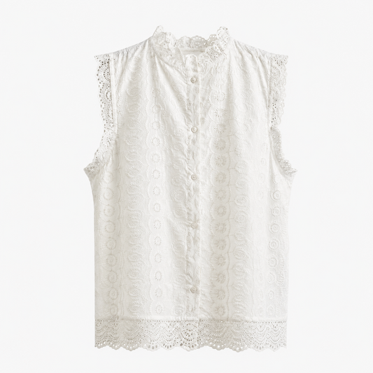 Blusa Bordada Blanca Cuello Volante
