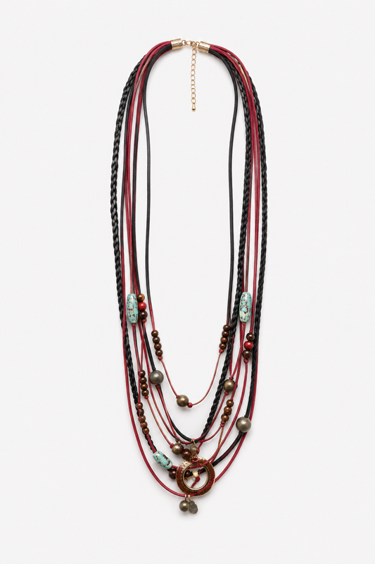 Collar largo multicordón con cuentas
