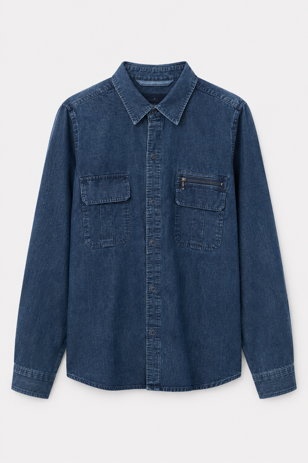 Camisa Denim Azul con Bolsillos y Cremallera