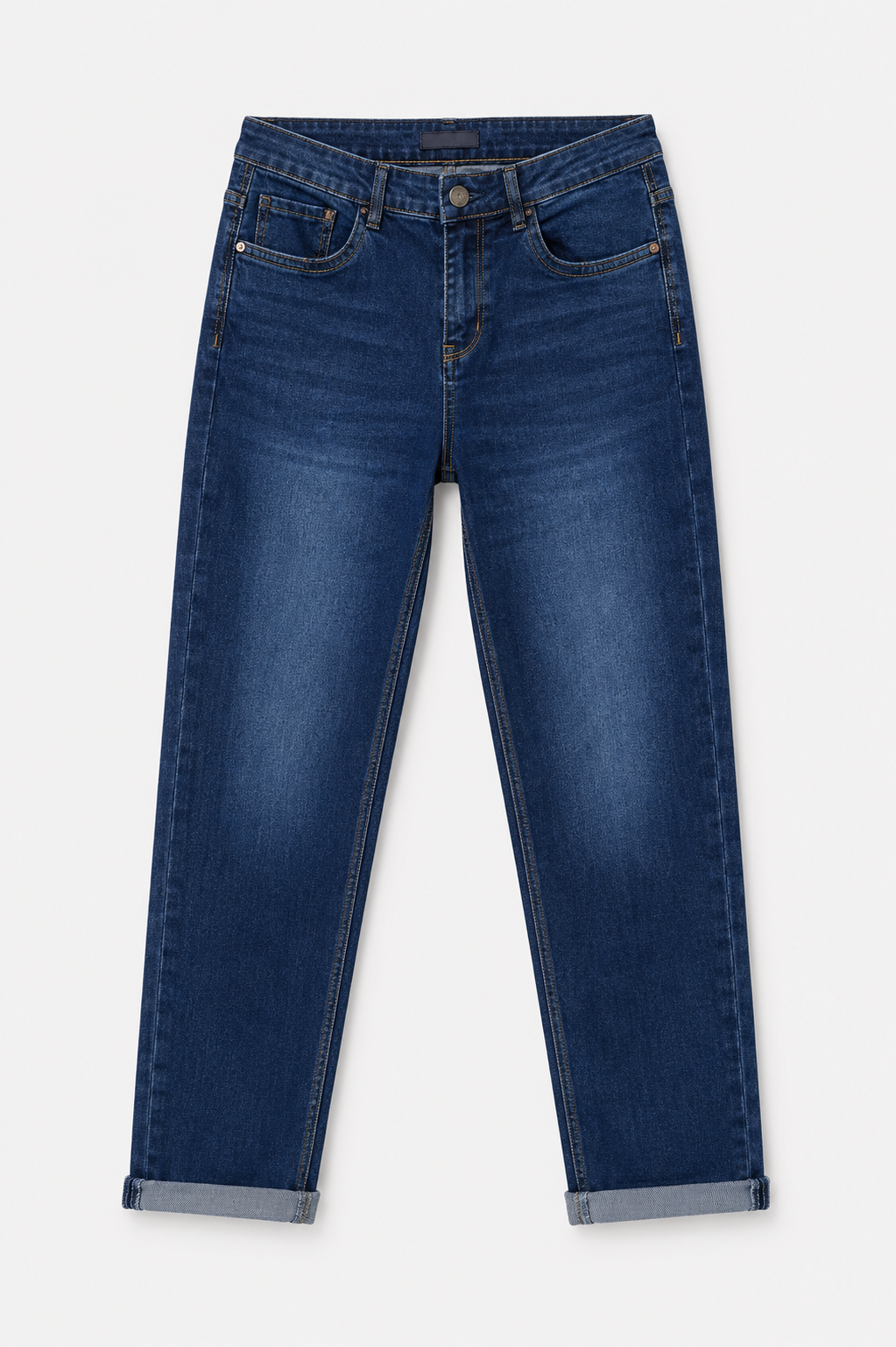 Jeans Rectos Azul Denim con Bajo Vuelto