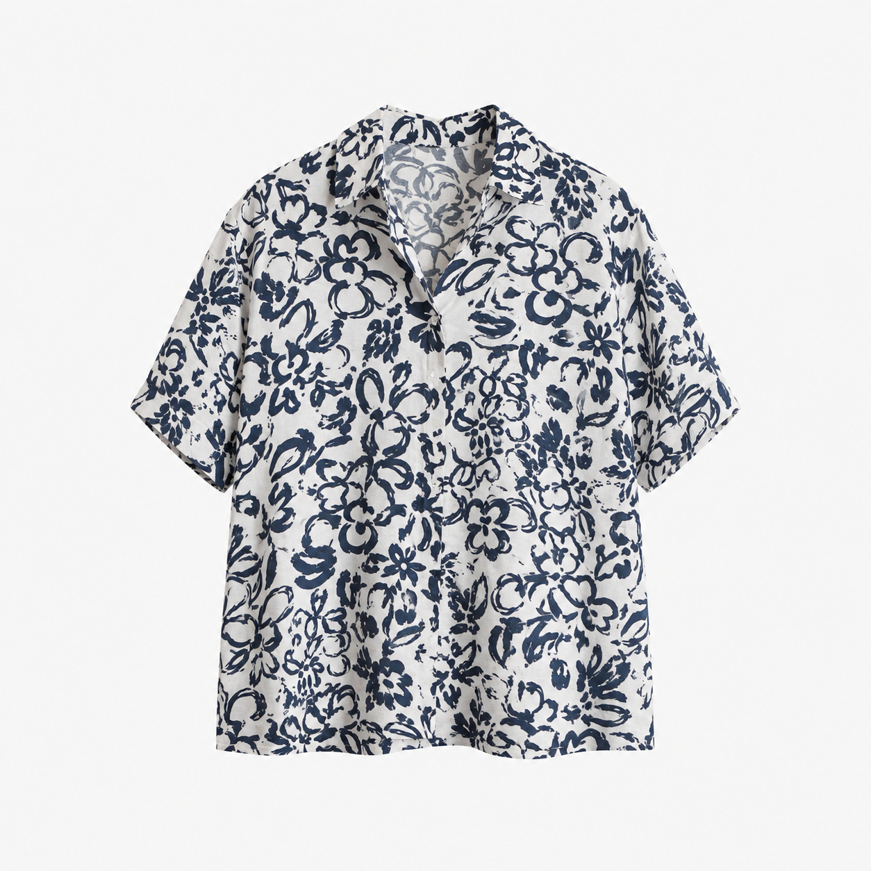 Camisa Floral Azul Estilo Mediterráneo