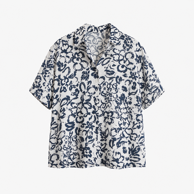 Camisa Floral Azul Estilo Mediterráneo