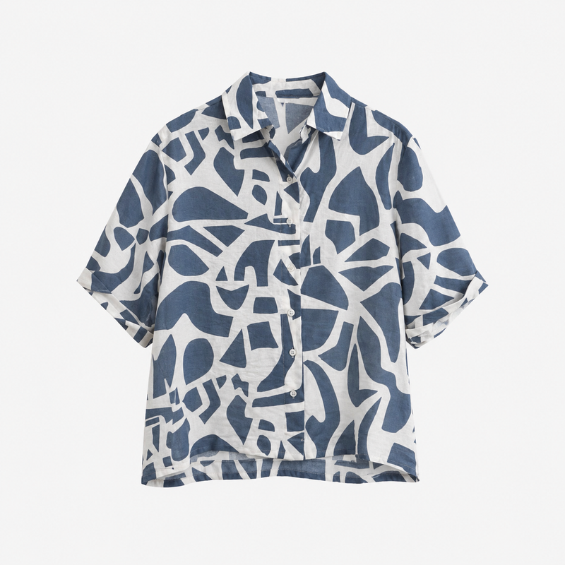 Camisa Azul Estampado Abstracto