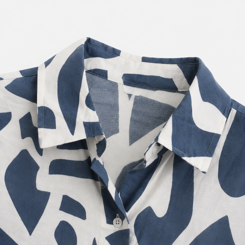Camisa Azul Estampado Abstracto