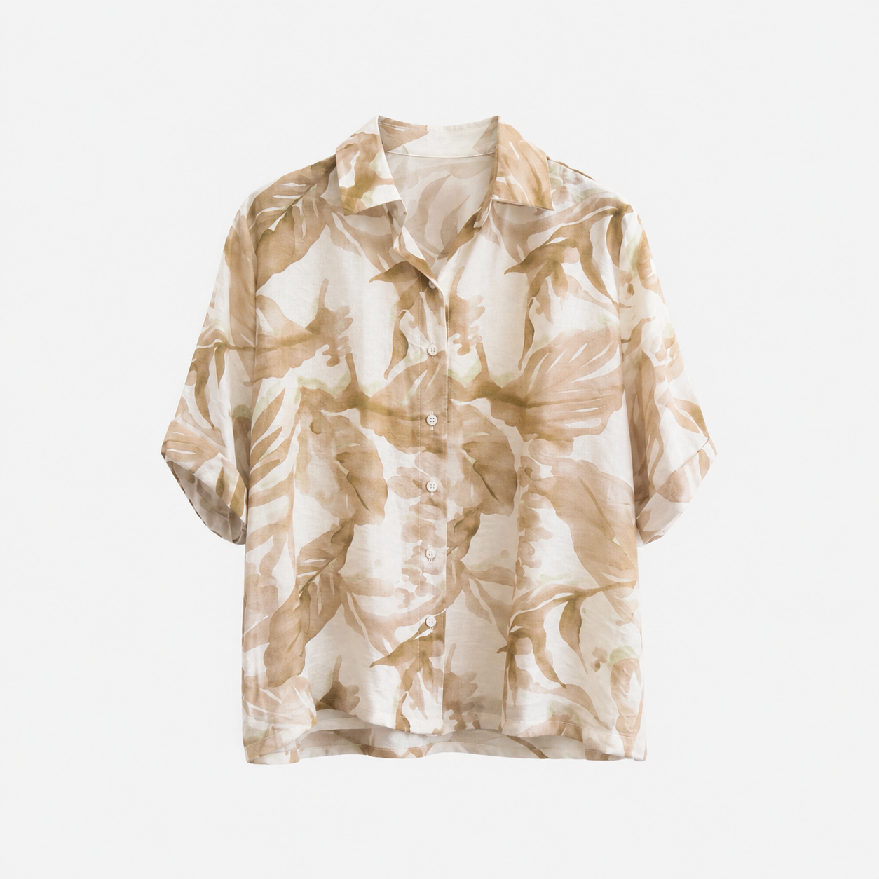 Camisa Tropical Beige Viscosa y Lino