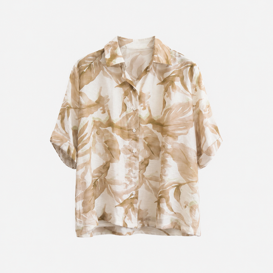 Camisa Tropical Beige Viscosa y Lino