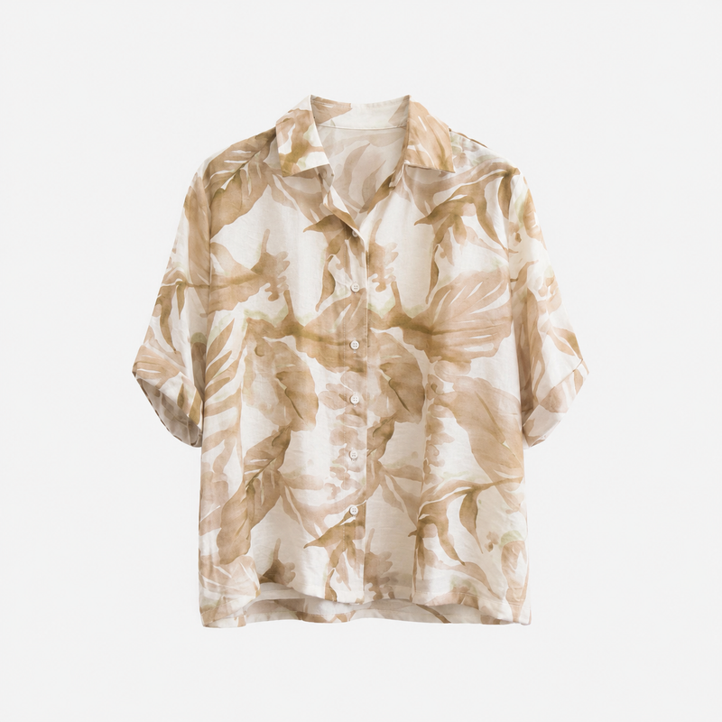 Camisa Tropical Beige Viscosa y Lino
