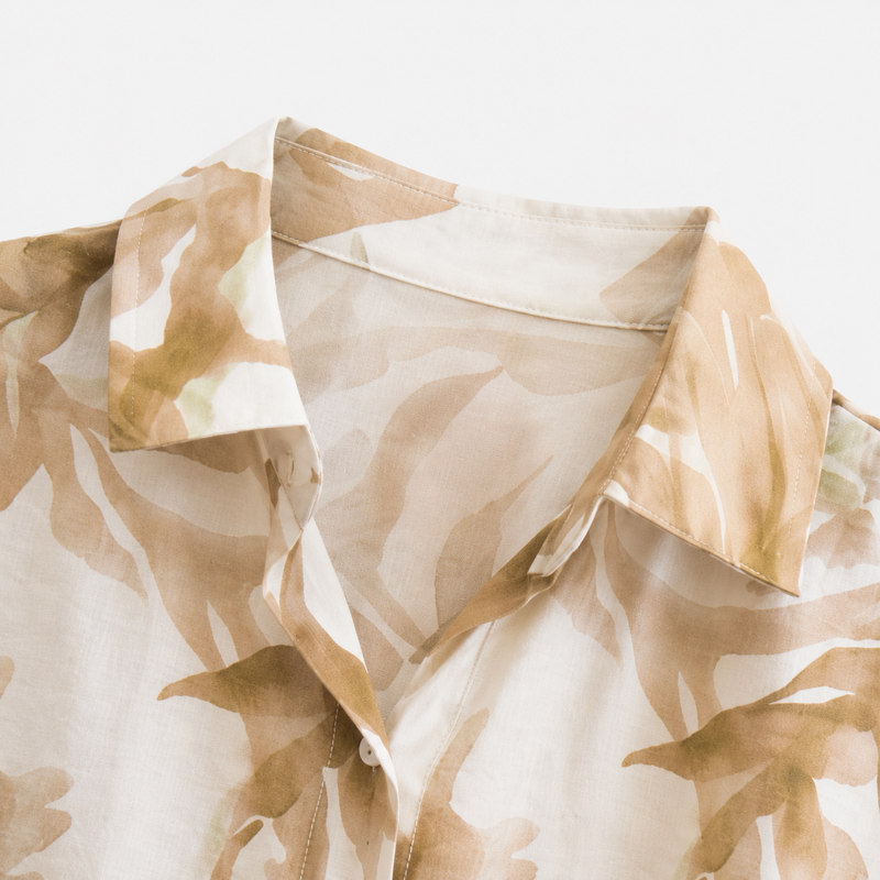 Camisa Tropical Beige Viscosa y Lino