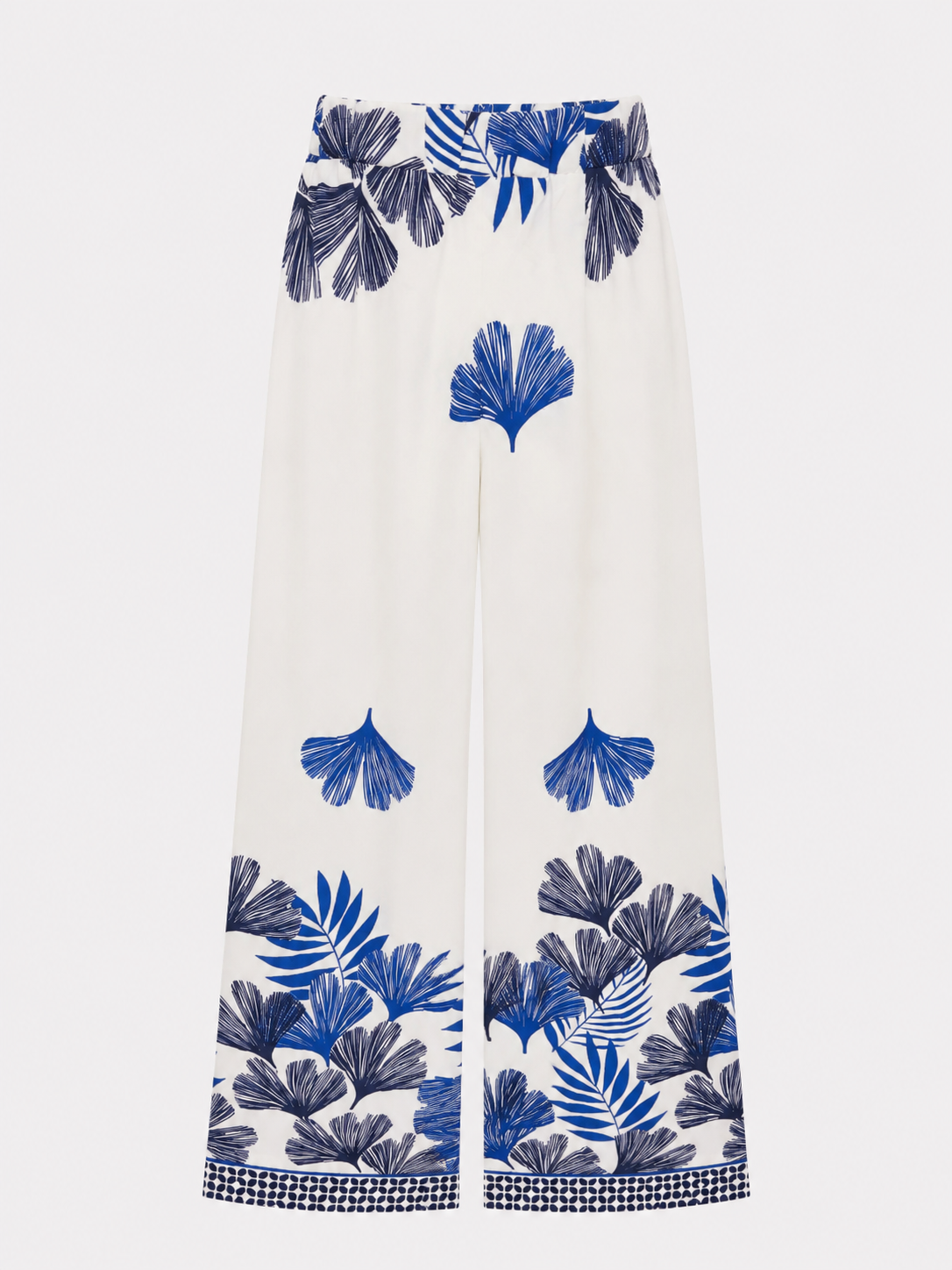 Pantalón Fluido Estampado Tropical Azul