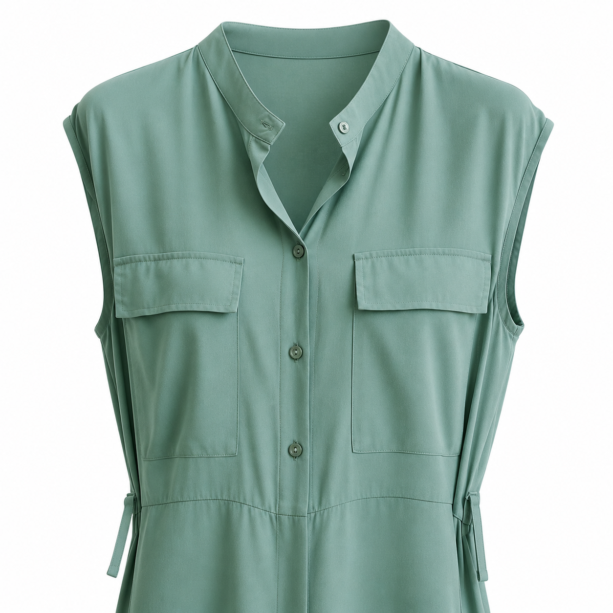 Vestido Midi Camisero Viscosa Sin Mangas con Cinturón Verde