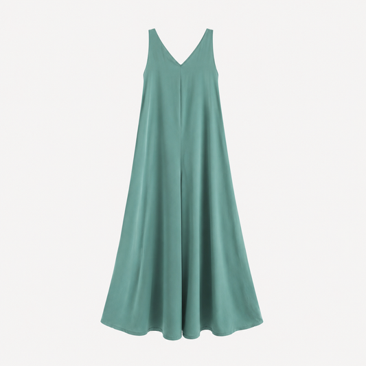 Vestido Maxi Verde Escote V con Abertura