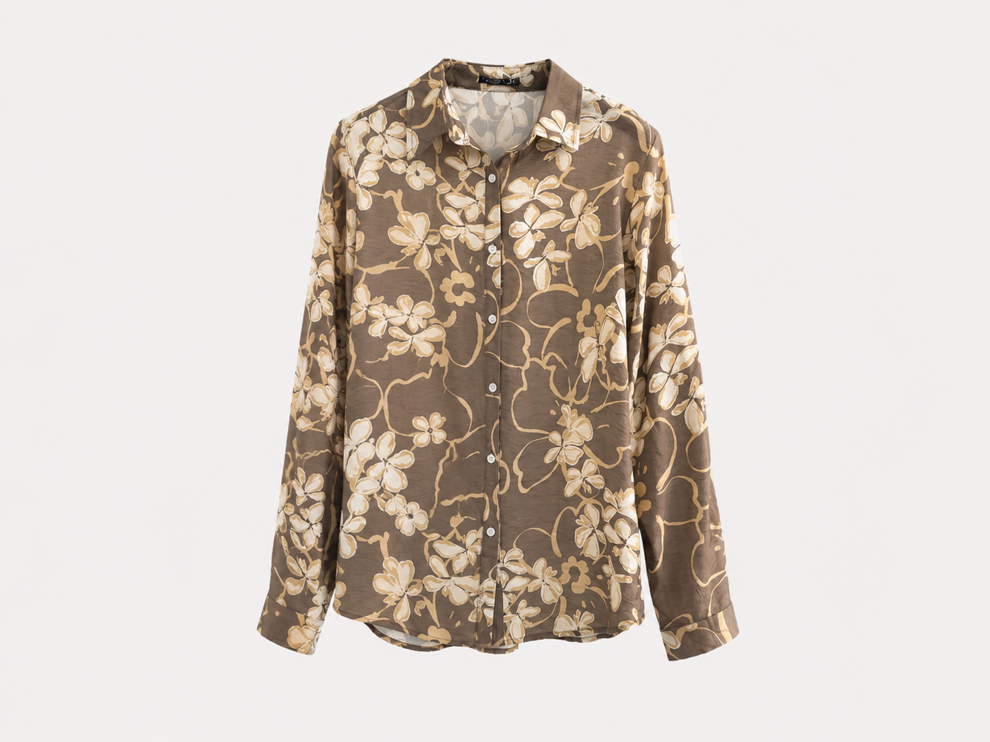 Blusa Beige Estampado Floral Viscosa y Lino