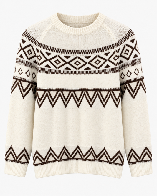 Jersey de Punto Nórdico en Crema y Chocolate