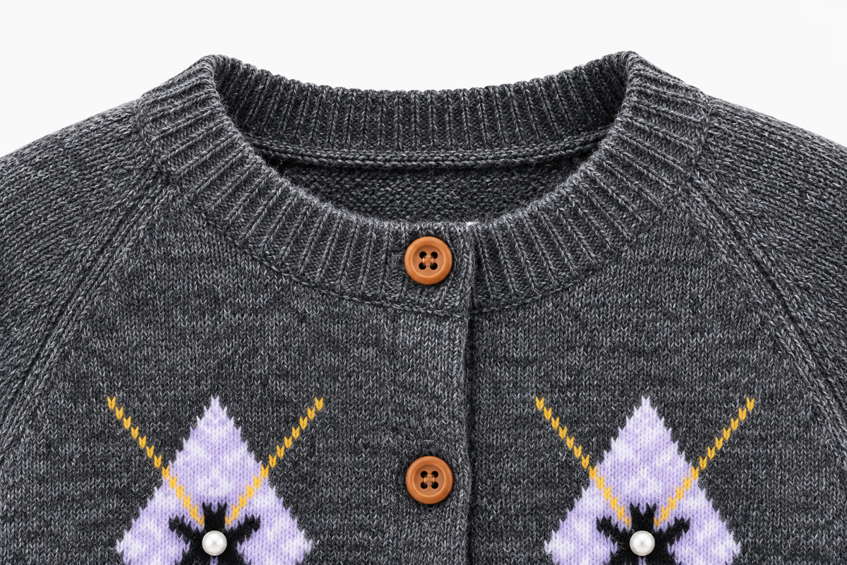 Chaqueta de punto con rombos y perlitas
