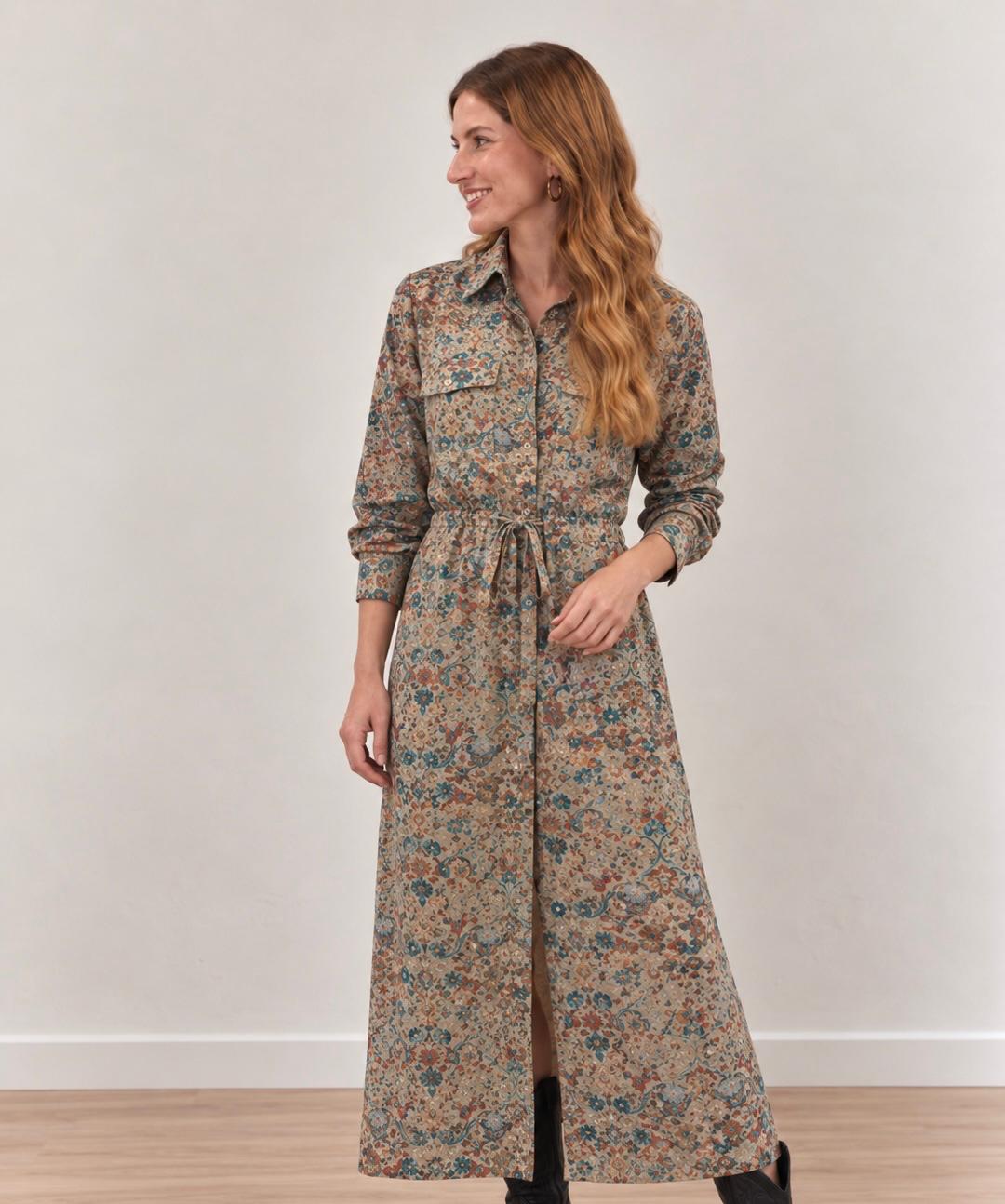 Vestido camisero largo estampado floral