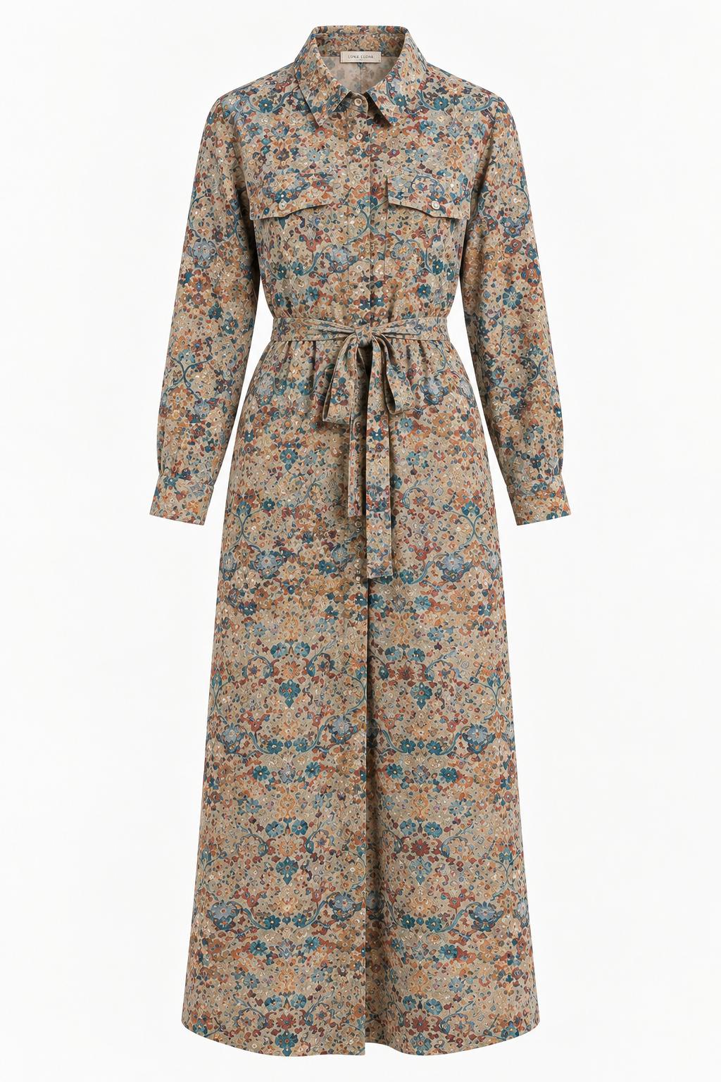Vestido camisero largo estampado floral