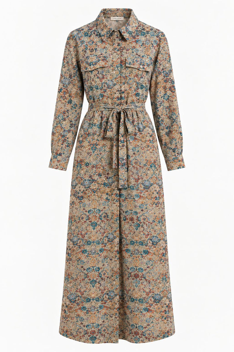 Vestido camisero largo estampado floral