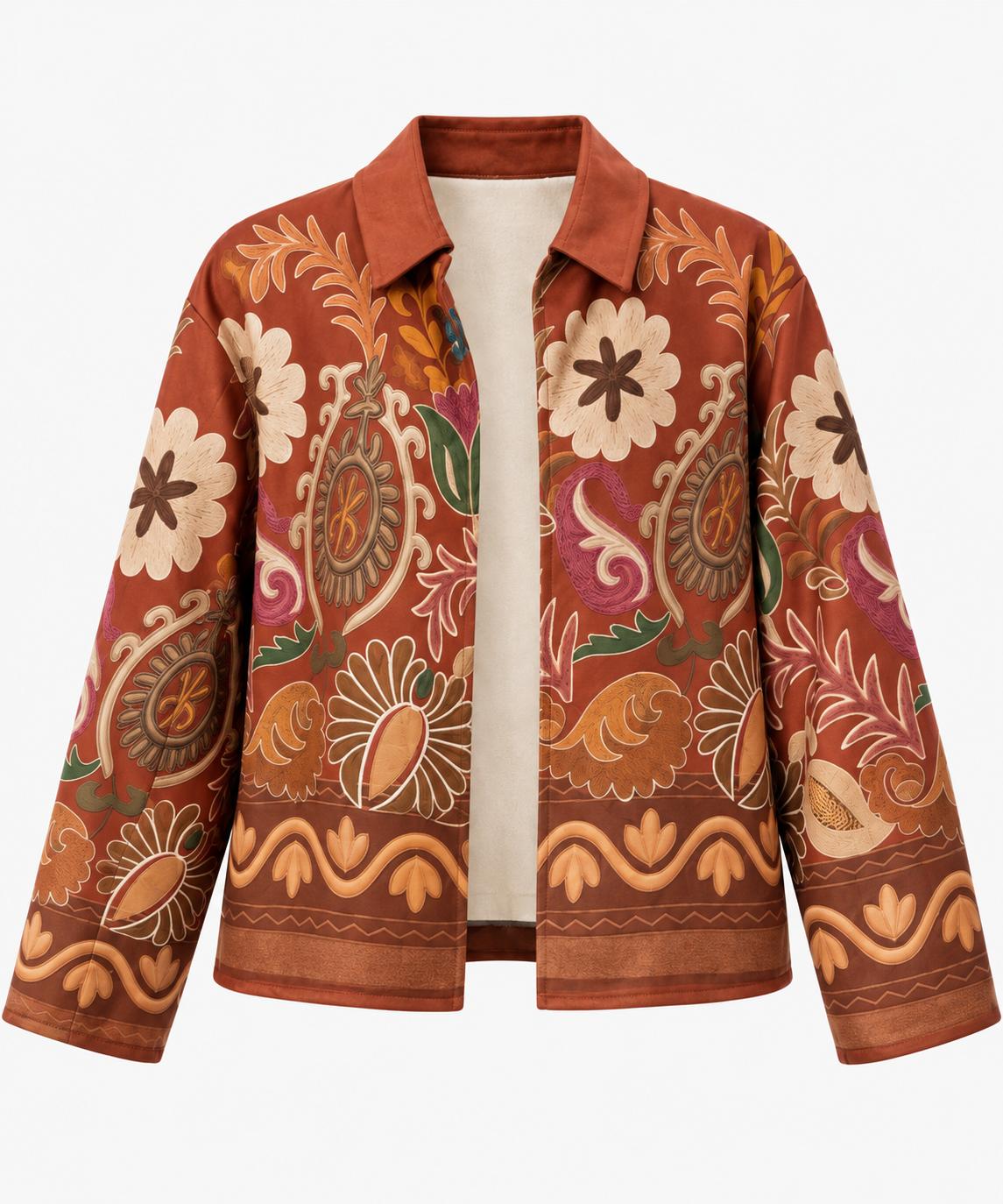 Chaqueta Floral de Mujer Beige y Rosa