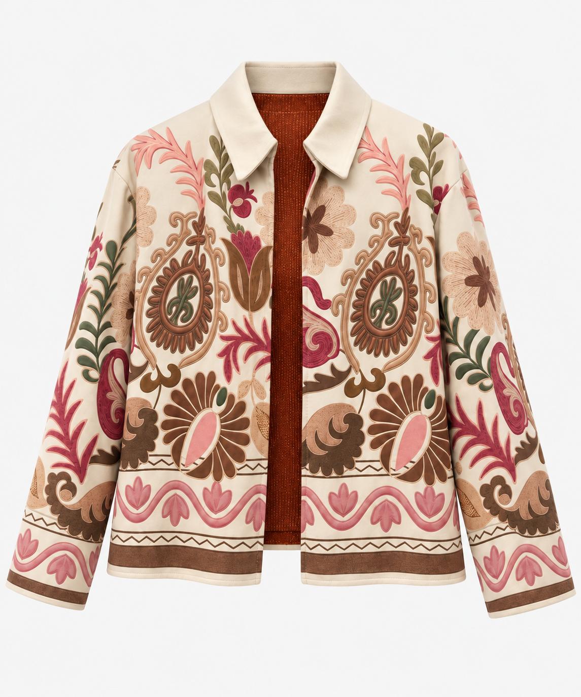 Chaqueta Floral de Mujer Beige y Rosa