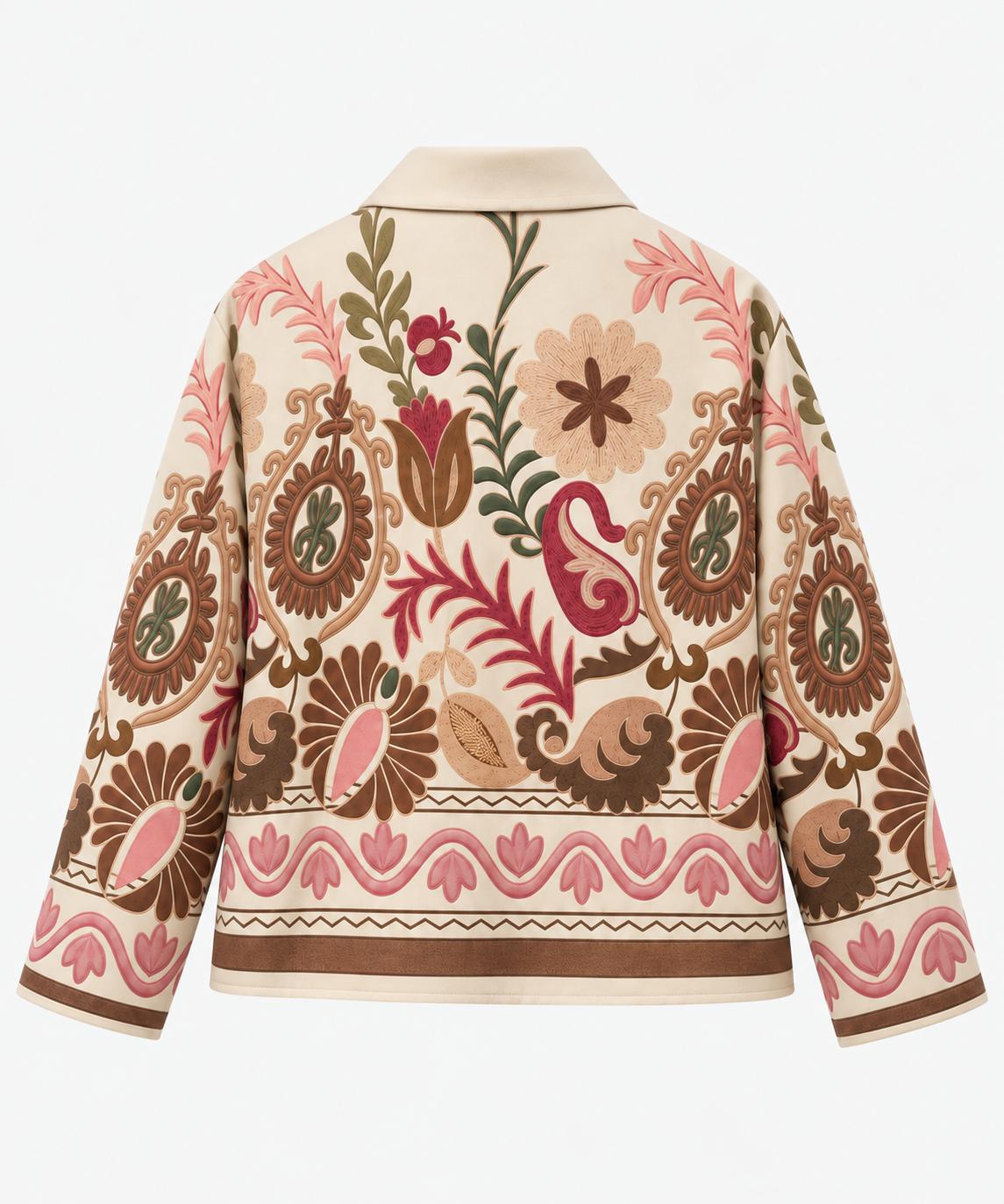Chaqueta Floral de Mujer Beige y Rosa