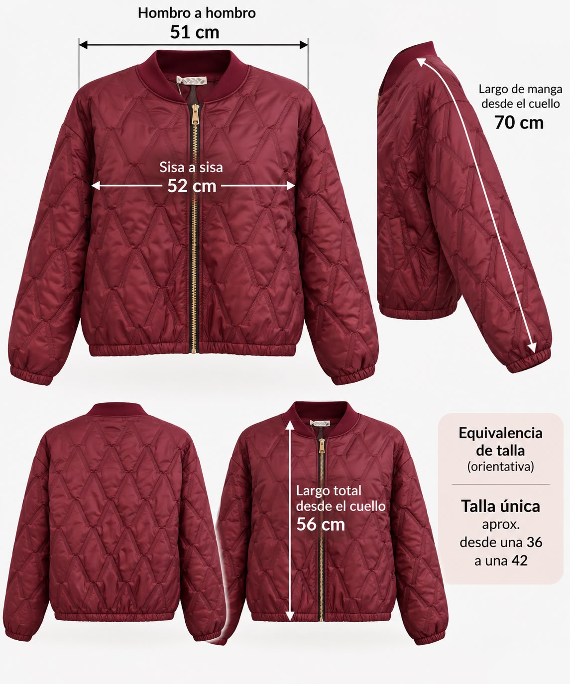 Chaqueta Bomber Acolchada con Cremallera Dorada