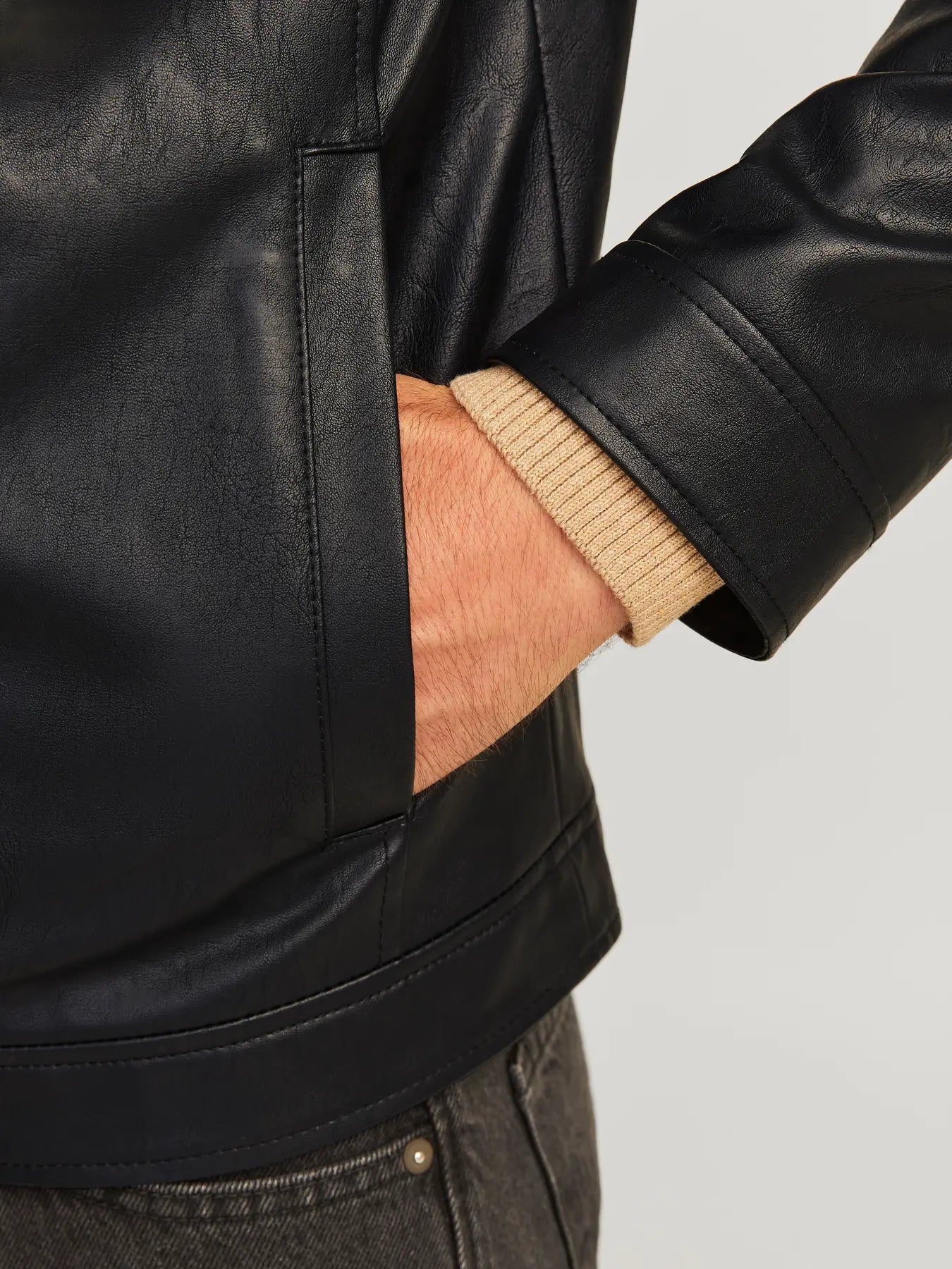 JREBCALEB Chaqueta PU Negra - Estilo Moderno NOOS